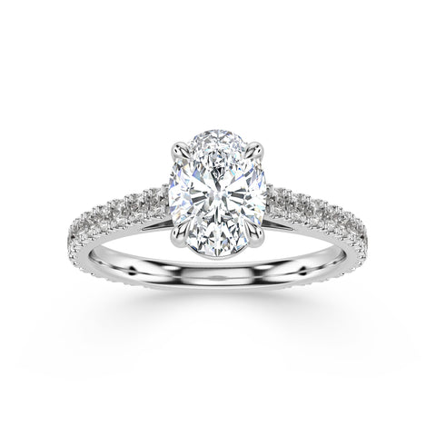 ARIA, Oval-Cut Lab-Grown Diamond Engagement Ring with Scalloped Band in white gold