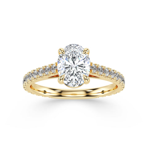 ARIA, Oval-Cut Lab-Grown Diamond Engagement Ring with Scalloped Band in gold