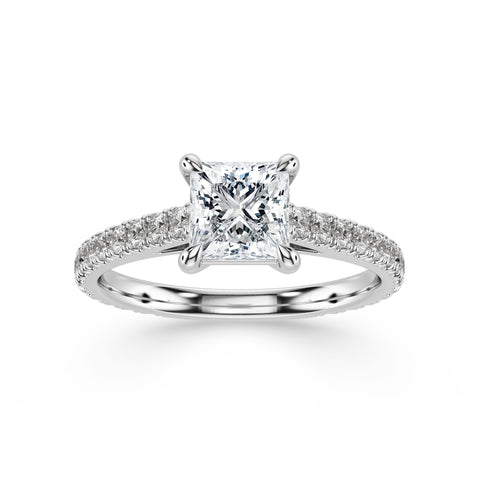 GRACE, Princess-Cut Lab-Grown Diamond Engagement Ring with Scalloped Band in white gold