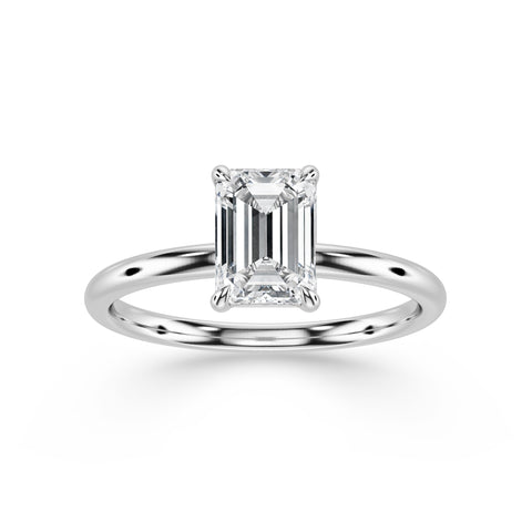 LENA, Emerald-Cut Lab-Grown Solitaire Diamond Engagement Ring with Traditional Setting in white gold