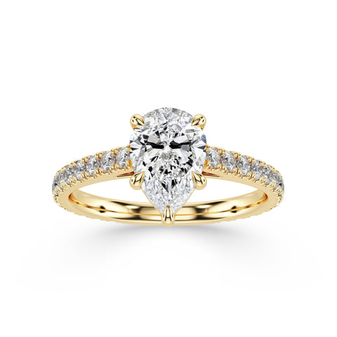 LOTUS, Pear-Cut Lab-Grown Diamond Engagement Ring with Scalloped Band in gold