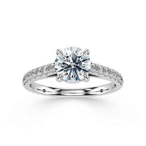 STELLA, Round-Cut Lab-Grown Diamond Engagement Ring with Scalloped Band in white gold