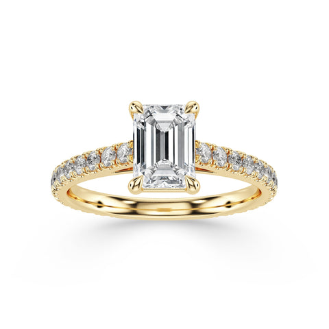 VIOLET, Emerald-Cut Lab-Grown Diamond Engagement Ring with Scalloped Band in gold