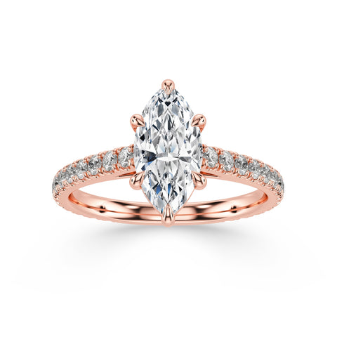 ARIELLE, Marquise-Cut Lab-Grown Diamond Engagement Ring with Scalloped Band in rose gold