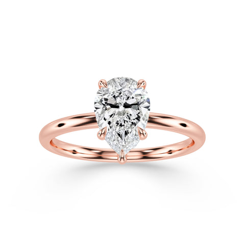ELIA, Pear-Cut Lab-Grown Solitaire Diamond Engagement Ring with Traditional Setting in rose gold