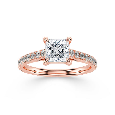 GRACE, Princess-Cut Lab-Grown Diamond Engagement Ring with Scalloped Band in rose gold
