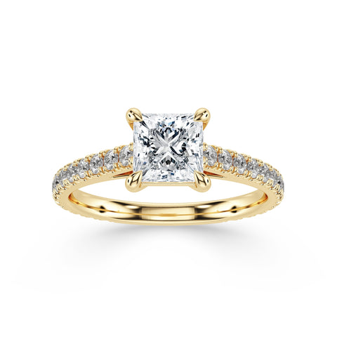 GRACE, Princess-Cut Lab-Grown Diamond Engagement Ring with Scalloped Band in gold