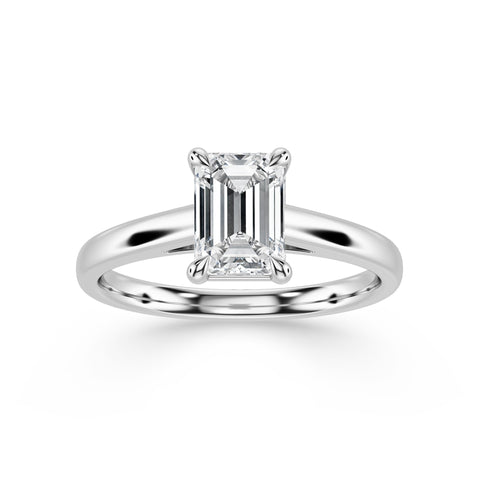 GRETA, Emerald-Cut Lab-Grown Diamond Engagement Ring with Cathedral High Setting in white gold