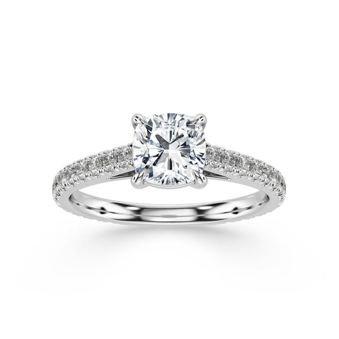 JASMINE, Cushion-Cut Lab-Grown Diamond Engagement Ring with Scalloped Band in white gold