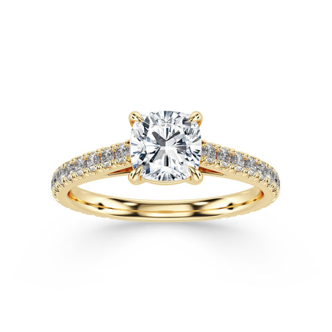 JASMINE, Cushion-Cut Lab-Grown Diamond Engagement Ring with Scalloped Band in gold
