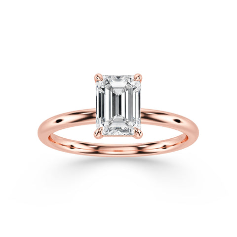 LENA, Emerald-Cut Lab-Grown Solitaire Diamond Engagement Ring with Traditional Setting in rose gold