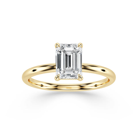 LENA, Emerald-Cut Lab-Grown Solitaire Diamond Engagement Ring with Traditional Setting in gold
