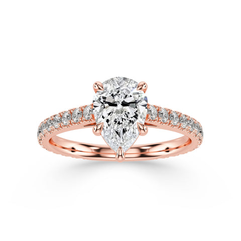 LOTUS, Pear-Cut Lab-Grown Diamond Engagement Ring with Scalloped Band in rose gold