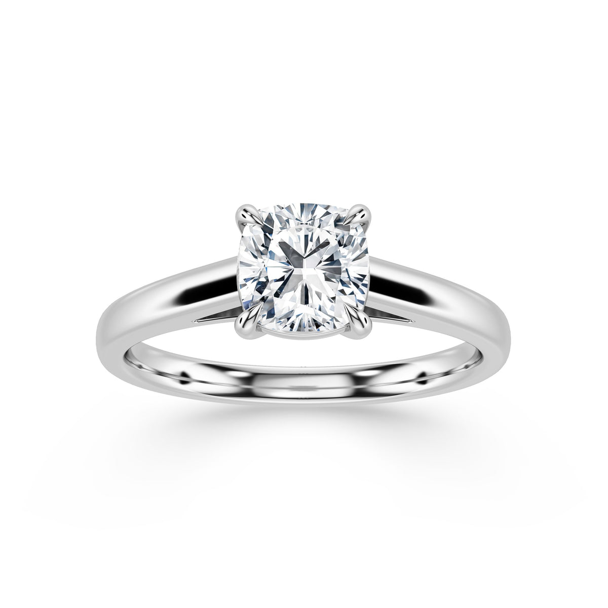 Cushion-Cut Diamond Engagement Ring with Cathedral High Setting in white gold, front view