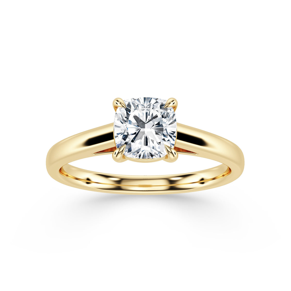 Cushion-Cut Diamond Engagement Ring with Cathedral High Setting in yellow gold, front view