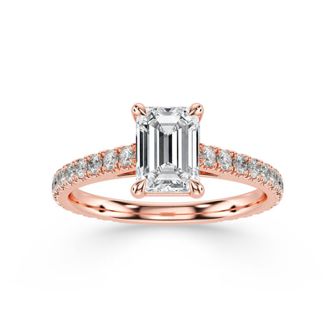 VIOLET, Emerald-Cut Lab-Grown Diamond Engagement Ring with Scalloped Band in rose gold