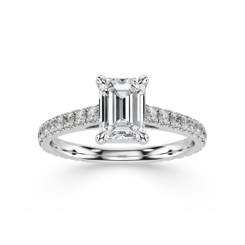 VIOLET, Emerald-Cut Lab-Grown Diamond Engagement Ring with Scalloped Band in white gold